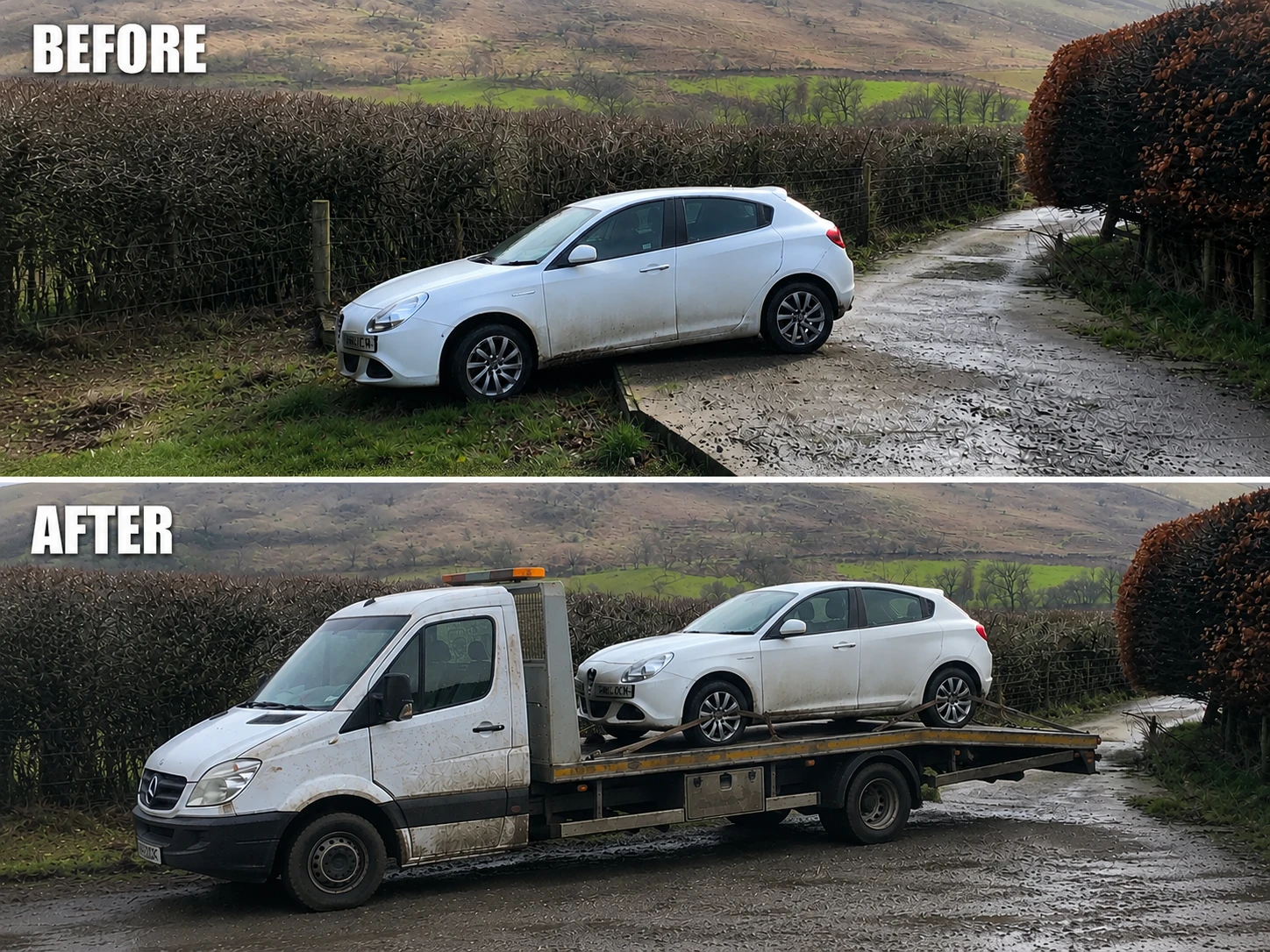 Before and after off road recovery Cardiff