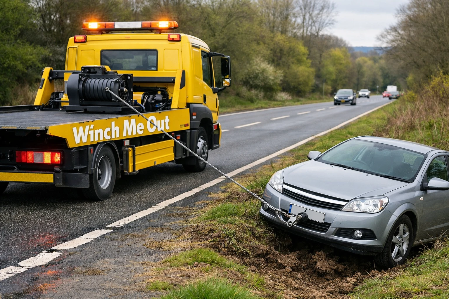 Vehicle pull out Grantham ditch recovery winch service
