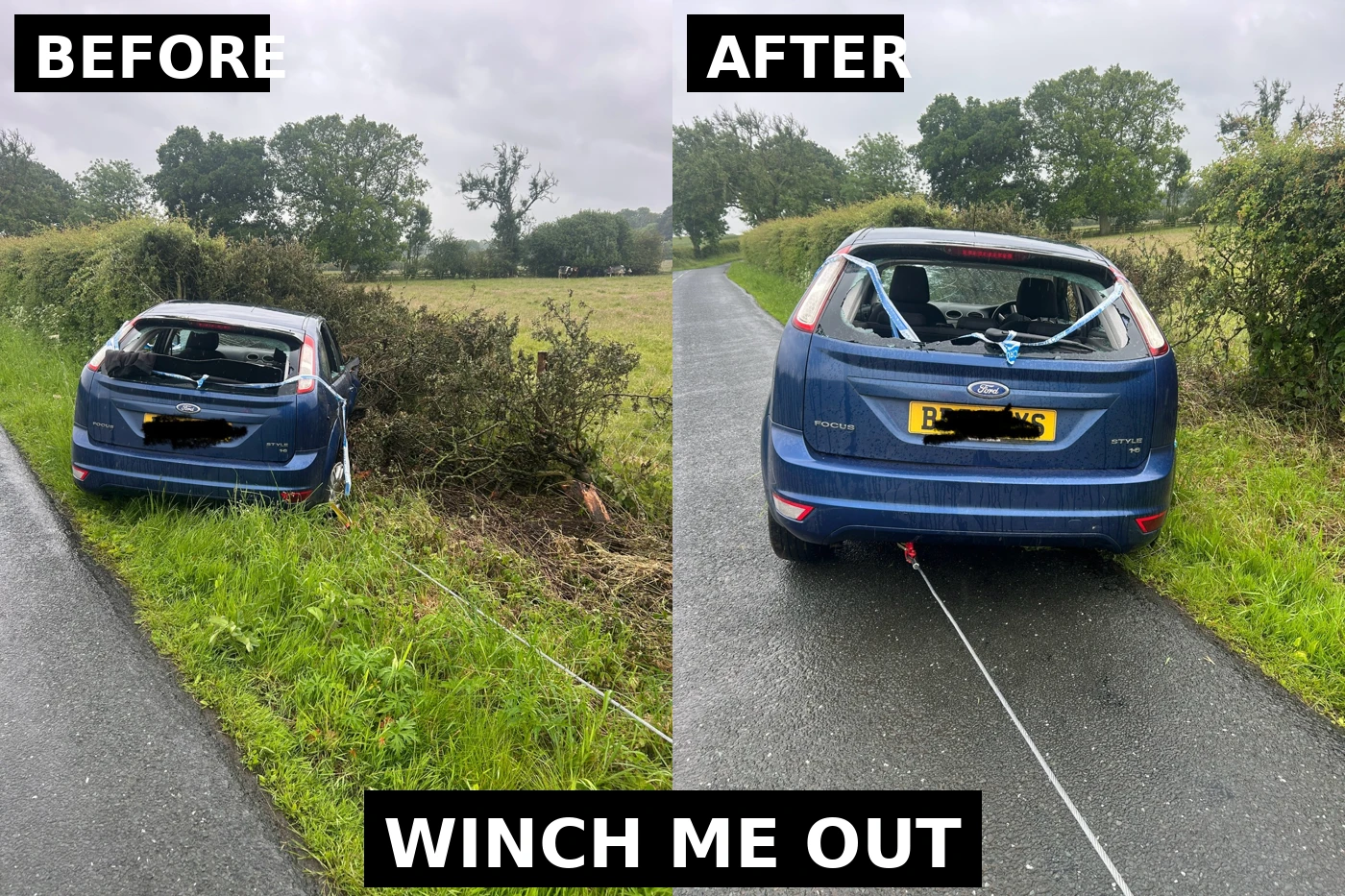 Winch Me Out before and after vehicle pull out Cardiff